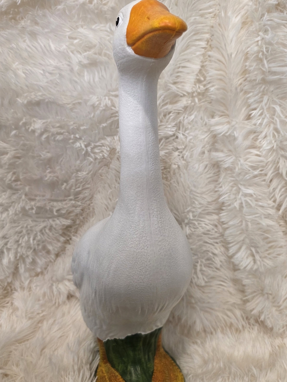 Resin 19" White Porch Goose Figurine with Orange Beak